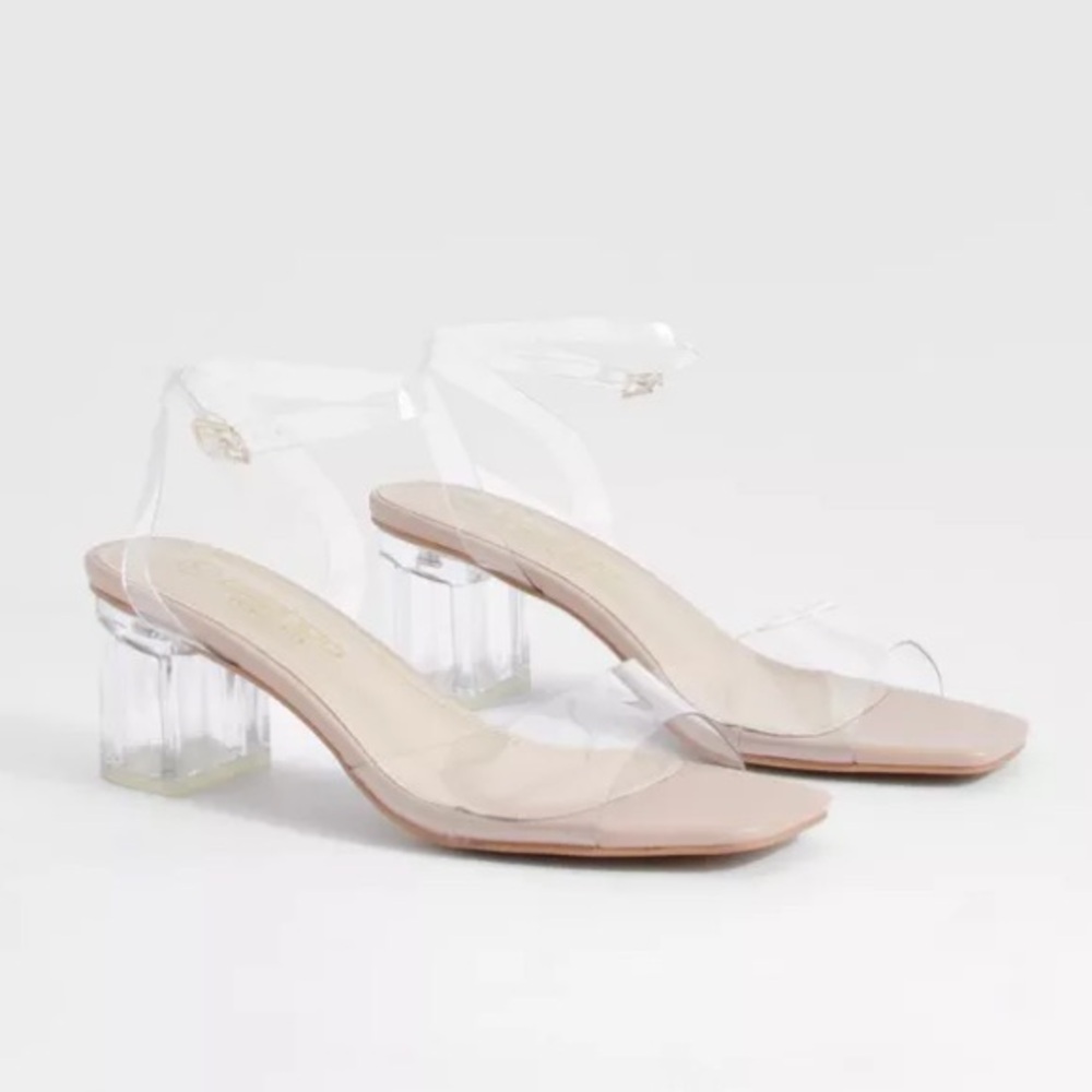 Boohoo Clear Wide Fit Wrap Block Heel